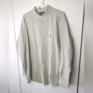 RALPH LAUREN Men Casual Buttons Down Shirt Long Sleeve Plaid Size 18 Green White